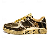 economico Casuale-sneakers da uomo in metallo dorato con suola stampata - scarpe casual eleganti per feste, streetwear e ballo
