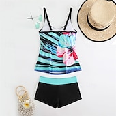 abordables Maillots une pièce et tankinis-Femme Tankini Maillot De Bain Deux Pièces Maillots de Bain Maillots de Bain Jaune Bleu Respirable Séchage rapide Poids Léger Sans Manches - Natation Surf Plage Eté Printemps Grande Taille