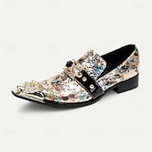 levne Elementární Společenské Boty-pánské vícebarevné kožené slip-on společenské boty s ozdobnou kovovou špičkou a šperkovým akcentem - prvotřídní formální mokasíny z hovězí kůže na večírky a svatby