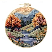 cheap Sewing &amp; Knitting &amp; Crochet-Embroidery Kit for Beginners,Cross Stitch Needlepoint Kits for Adults Starter Easy Snowy Mountain Pattern Fabric Hand Crafts,Hoops,Needle,Women DIY Hanging Plants,Sewing Hobby