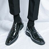 cheap Formal-Men&#039;s Dress Shoes PU Leather Breathable Comfortable Slip Resistant Lace-up Black Gold Fall Winter