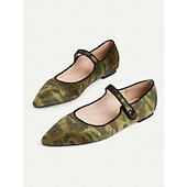preiswerte Ballerinas für Damen-Damen-Mary-Jane-Schuhe mit Camouflage-Print – Material aus Ponyhaar-Imitat, bequeme Schlupfschuhe mit spitzer Spitze und weicher Sohle, ideal für die Freizeit, Outdoor-Aktivitäten und den Alltagsstil