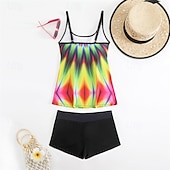abordables Maillots une pièce et tankinis-Femme Tankini Maillot De Bain Deux Pièces Maillots de Bain Maillots de Bain Jaune Bleu Respirable Séchage rapide Poids Léger Sans Manches - Natation Surf Plage Eté Printemps Grande Taille