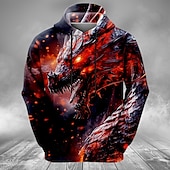 cheap Animal Print-Men&#039;s Dragon Hoodies Sweatshirt Outerwear Hooded Sweatshirt Crew Neck Cool 3D Print Club Streetwear Black Drawstring Fall Winter Designer