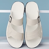 billige Ferietøfler-solbrune sandaler i kunstskinn med spennreim for menn – stilige sommersklier med teksturert design og sklisikker såle for fritidsbruk