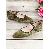 preiswerte Ballerinas für Damen-Damen-Mary-Jane-Schuhe mit Camouflage-Print – Material aus Ponyhaar-Imitat, bequeme Schlupfschuhe mit spitzer Spitze und weicher Sohle, ideal für die Freizeit, Outdoor-Aktivitäten und den Alltagsstil