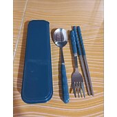 abordables Accessoires de camping-Ensemble d&#039;ustensiles de camping 3 en 1 en acier inoxydable avec couvercle en plastique réutilisable, ensemble de cuillères, fourchettes et baguettes portables pour pique-nique en camping