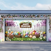 billige Garasje- og dørbanner-Utendørs Garasje Dør Dekorasjon Banner Kanin Egg Stor Bakgrunnsdekorasjon Utendørs Garasje Dør Hjemmevegg Dekorasjoner Arrangement Fest Parade
