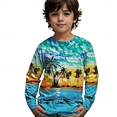billiga Pojkens 3D Vision &amp; Geometri-Pojkar 3D Grafisk Kokosnötsträd T-shirt Långärmad Vår Höst Mode Grundläggande Barn 4-12 år Rund hals Utomhus Ledigt Dagligen Normal