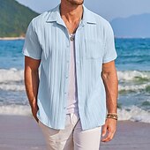 economico camicie casual da uomo-Per uomo Camicia Camicia estiva Maglietta informale Camicia con bottoni Bianco Blu Manica corta Liscio Colletto Da mare Giornaliero Abbigliamento Di tendenza Informale Comodo