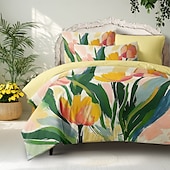 economico 100% cotone-Set copripiumino serie tropicale floreale 100% cotone, set da 3 pezzi per un&#039;estate morbida sulla pelle e di lunga durata