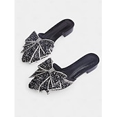 abordables Ballerines femme-mules plates noires à strass et nœud – parfaites pour les fêtes et les mariages