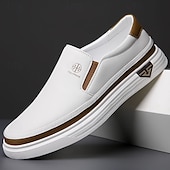 preiswerte Sneaker für Herren-weiße Slipper für Herren – leichte Kunstlederschuhe mit gepolsterter Sohle für Freizeit und Alltag