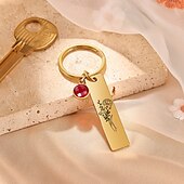 billige Gaver-Personliget Fødselsstein Nøkkelring Tilpasset Beste Gave til Mor - Fødselsblomst Rustfritt Stål Pendante Tilpasset Bryllupsgave til Par Gave til Kvinner Venner eller Elsker