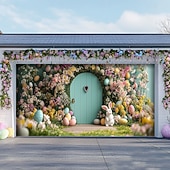 billige Garasje- og dørbanner-Utendørs Garasje Dør Dekorasjon Banner Kanin Egg Stor Bakgrunnsdekorasjon Utendørs Garasje Dør Hjemmevegg Dekorasjoner Arrangement Fest Parade