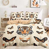 cheap 100% Cotton-Butterfly and Tiger Pattern Duvet Cover Set Set Soft 3-Piece Luxury Cotton Bedding Set Home Decor Gift Twin Full King Queen Size Duvet Cover