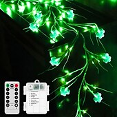 cheap Battery String Lights-St. Patrick&#039;s Day Clover Light String 2M 96 LEDs - Waterproof Battery Powered Decorative Lights with 8-Function Remote Control for Festival, Party and Restaurant Atmosphere 1pc