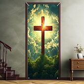 abordables Banners de Garaje y Puerta-Decoraciones para Puertas Cobertores de Puerta Cruz de Jesús Tapiz para Puerta Cortina de Puerta Decoración Fondo Banner de Puerta para la Puerta de Entrada Casa de Campo