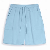 baratos Clássico-Homens Bermuda Cargo Calção Shorts de linho Shorts de verão Shorts de praia Com Cordão Cintura elástica Bolso multi Tecido Comprimento do joelho Praia Havaiana Casual Preto Branco Sem Elasticidade