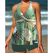 abordables Maillots une pièce et tankinis-Femme Tankini Maillot De Bain Deux Pièces Col en V Maillots de Bain Maillots de Bain Noir Blanche Respirable Séchage rapide Poids Léger Sans Manches - Natation Surf Plage Eté Printemps Grande Taille