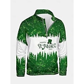 cheap Men's 3D Sweatshirts-St. Patrick's Day Men's Graphic Saint Patrick Day Hoodies Quarter Zip Sweatshirt Hooded Sweatshirt Stand Collar Daily 3D Print Vacation Going out Streetwear Green Print Spring &amp; Fall Designer