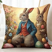 voordelige Vakantie kussensloop-Vintage Paas Decoratieve Toss Kussens Cover 1PC Konijn Zacht Vierkant Bankkussenhoes Kussenhoes voor Slaapkamer Woonkamer Sofa Stoel