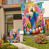 abordables Banderas de Jardín, Banner-Bandera de Jardín 12x18 Pulgadas Decoraciones al Aire Libre Bienvenida Bandera de Jardín Patio Bandera Cruz Jesús Bandera de Jardín Doble Cara Banderas al Aire Libre 1pc