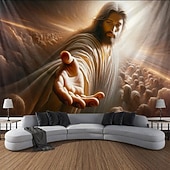 cheap Religious Tapestry-Hanging Tapestry Jesus Wall Art Large Tapestry Mural Decor Photograph Backdrop Blanket Curtain Home Bedroom Living Room Decoration