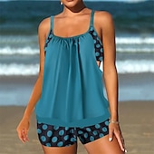 abordables Maillots une pièce et tankinis-Femme Tankini Maillot De Bain Deux Pièces Bretelles Croisées Maillots de Bain Tache Maillots de Bain Noir Rouge Respirable Séchage rapide Poids Léger Sans Manches - Natation Surf Plage Eté Printemps
