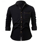 economico camicia da uomo con bottoni-Per uomo Camicia Camicia estiva Maglietta informale Camicia da spiaggia Camicia con bottoni Nero Blu Blu scuro Azzurro Manica lunga Liscio Bavero Da mare Hawaiano Tasche Abbigliamento Di tendenza