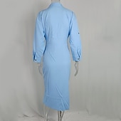 preiswerte Kleider für die Arbeit-Damen kleid lang blusenkleid Casual kleid Sommerkleid Stilvoll Brautkleider schlicht Urlaub Täglich Verabredung Regular Fit Farbblock Langarm Kargen Weiß Gelb Himmelblau Khaki Sommer Frühling