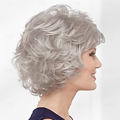abordables perruque plus âgée-Couleur mi-longue, belle perruque Whisperlite, belles vagues mi-longues superposées avec une élégante frange vaporeuse / nuances multi-tons de blond argenté, brun et rouge.
