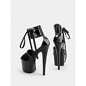 economico Festa-sandali con plateau in vernice nera con cinturini alla caviglia con lacci – scarpe sexy con tacco alto da donna per club e ballo