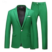 cheap Men&#039;s Blazers-Men&#039;s Set Blazer Business Cocktail Party Wedding Party 2 Piece Fashion Casual Spring &amp;  Fall Polyester Solid Color Buttons Pocket Comfortable Single Breasted Blazer Dark Yellow Black White Yellow