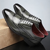 cheap Formal-Men&#039;s Multicolor Patent Leather Oxford Shoes – Wingtip Brogue Design, Formal Lace-Up Dress Shoes for Weddings and Business Events