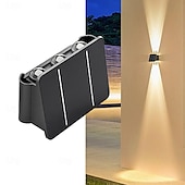 abordables Aplique de pared para exterior-Lámpara de pared solar impermeable de 1 pieza: iluminación hacia arriba y hacia abajo para patios al aire libre, balcones, porches y garajes