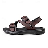 halpa Mekko sandaalit-Miesten Sandaalit Litteät sandaalit PU-nahka Hengittävä Mukava Liukumaton Loaferit Musta Ruskea