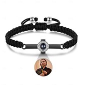 economico Per le donne-Bracciale incrociato personalizzato con pietra di proiezione fotografica - Miglior regalo per la mamma - Gioielli religiosi per famiglia o amici