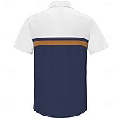 お買い得  幾何学模様-男性用 幾何学模様 ストライプ シャツ ボタンアップシャツ 半袖 ファッションカジュアル バケーション ストリートウェア ビーチウェア 夏 春 折襟 襟付きシャツ ブラック グリーン ダークブルー