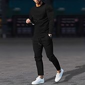 olcso Férfi Basic Tees szettek-Férfi Gofri póló Póló öltönyök Tracksuit Teniszing Rövid ujjú Tömör szín Testedző Alkalmi 2 db Kerek nyakkivágás Vakáció Hétköznapi viselet Sportruházat Nyár Fekete Fehér Királykék Henley póló