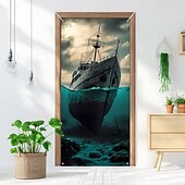 billige Dørdeksler-piratskip dørdekorasjoner dørdeksler dørteppe dørgardindekorasjon bakteppe innendørs/utendørs dørbanner for inngangsdør gårdshus
