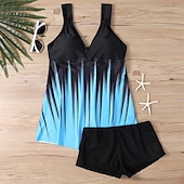 abordables Maillots une pièce et tankinis-Femme Tankini Maillot De Bain Deux Pièces V Profond Maillots de Bain Maillots de Bain Blanche Bleu Respirable Séchage rapide Poids Léger Sans Manches - Natation Surf Plage Eté Printemps