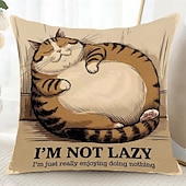 cheap Quotes&amp;Saying Style-Funny Animal Decorative Toss Pillows Cover Lazy Cat 1PC Soft Square Couch Cushion Case Pillowcase for Bedroom Livingroom Sofa Chair