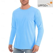 olcso alap pólók-Férfi Póló Napvédő pólók Hosszú ujj Terített nyak Nyár Tavasz &amp; Ősz Tömör szín Aktív Crewneck Szabadtéri Hétköznapi Sportruházat Stétszürke Haditengerészet Fekete Férfi felső póló