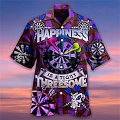 cheap Retro Vintage Print-Men&#039;s Darts Shirt Summer Hawaiian Shirt Aloha Shirt Short Sleeve Shirt Turndown Fashion Designer Casual Street Daily Holiday Black Red Blue 3D Print S M L