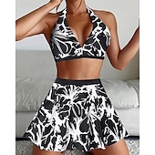 abordables Maillots une pièce et tankinis-Femme Tankini Maillot De Bain Deux Pièces Dos Nu Maillots de Bain Floral Maillots de Bain Noir Jaune Respirable Séchage rapide Poids Léger Sans Manches - Natation Surf Plage Eté Printemps