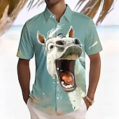 abordables Motif Animal-Homme Mouton Chemise Chemise boutonnée Manche Courte Marrant Eté Printemps Col rabattu Boutonner Bleu Vert