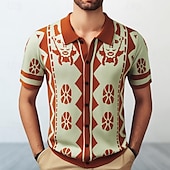 olcso Férfi nyomtatott póló-Férfi Button Up Polos Golfing Hétköznapi Sport Hajtóka Rövid ujjú Divat Alap Jacquardszövet Gombok Nyár Barna Button Up Polos