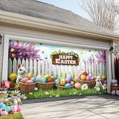 billige Garasje- og dørbanner-Utendørs Garasje Dør Dekorasjon Banner Kanin Egg Stor Bakgrunnsdekorasjon Utendørs Garasje Dør Hjemmevegg Dekorasjoner Arrangement Fest Parade