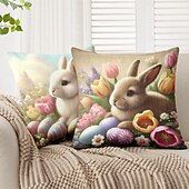baratos Capa de almofada de férias-Capa de Almofadas Decorativas de Páscoa 1PC Coelho Ovos Macio Quadrado Capa de Almofada para Quarto Sala de Estar Sofá Cadeira